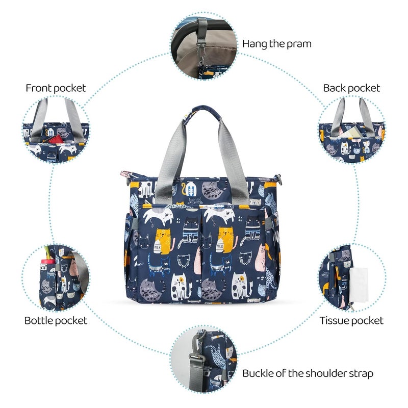 PHEBEN Store Diaper Bag Tote Satchel Waterproof Messenger Baby Diaper Bags for Mom and Dad Multifunction Medium Travel Tote Bags(Cat Paradise) - Image 4
